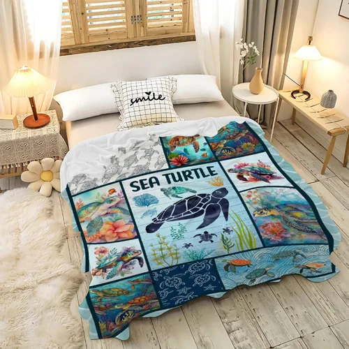 Miniatura 5 de Manta de tortuga marina, regalos para niños, manta de franela suave y cálida para sofá, cama de viaje, 30 x 40 pulgadas para mascotas