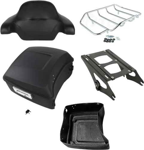 Miniatura 6 de TCMT Caja de maletero trasera con respaldo para motocicleta, rejilla portaequipajes de 2 plazas, para Harley 2014-2025 Touring CVO Road King Street