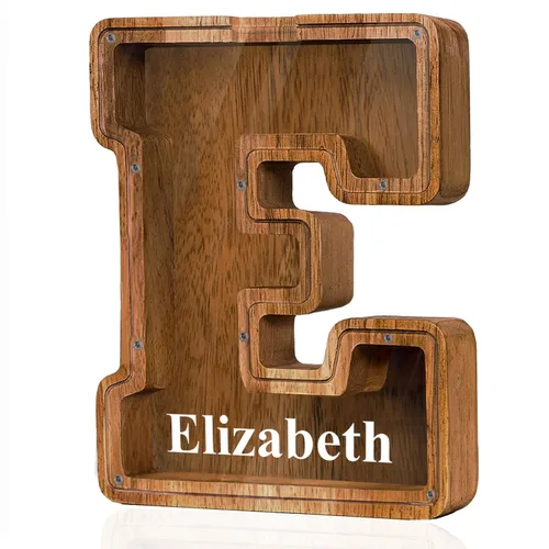 Miniatura 88 de Alcancía de madera grande personalizada con letras – Alcancía de letras para niños y niñas, regalo de cumpleaños (A)