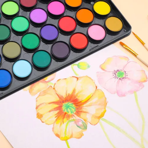 Miniatura 4 de Artecho Juego de pintura de acuarela de 36 colores con 3 pinceles, lavable, diseño de viaje, perfecto para hacer tarjetas, ilustraciones, pintura