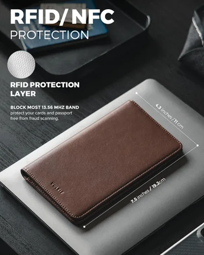 Miniatura 3 de VULKIT Cartera para pasaporte, cartera de viaje con bloqueo RFID para hombres y mujeres