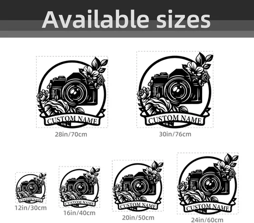 Miniatura 5 de Letrero de metal personalizado para fotógrafo, arte de pared de hierro para cámara y niña con cámara, decoración única con temática de fotografía