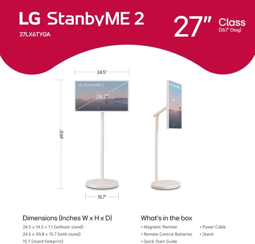 Miniatura 3 de LG StanbyME 2 de 27 pulgadas con cubierta de folio, pantalla táctil portátil, Dolby Vision, HDR10, modo cineasta, batería incorporada, rotación