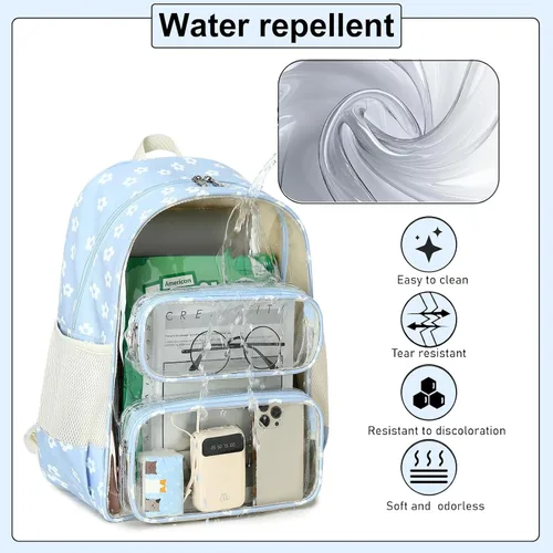 Miniatura 30 de CAMTOP Mochila transparente resistente y transparente para estudiantes, escuela, trabajo, festival, viajes, deportes, Beige, Mediana, Camtop Mochila