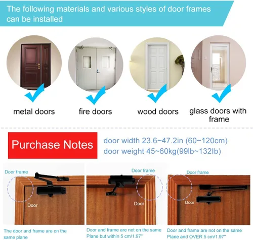 Miniatura 2 de Onarway - Cierre de puerta automático ajustable de tamaño 3, resorte hidráulico, aleación de aluminio, para uso residencial y comercial con Negro