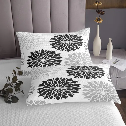 Miniatura 4 de Erosebridal Dahlia - Colcha floral de tamaño individual, colcha geométrica de flores para mujeres y hombres, color gris y negro, colcha botánica