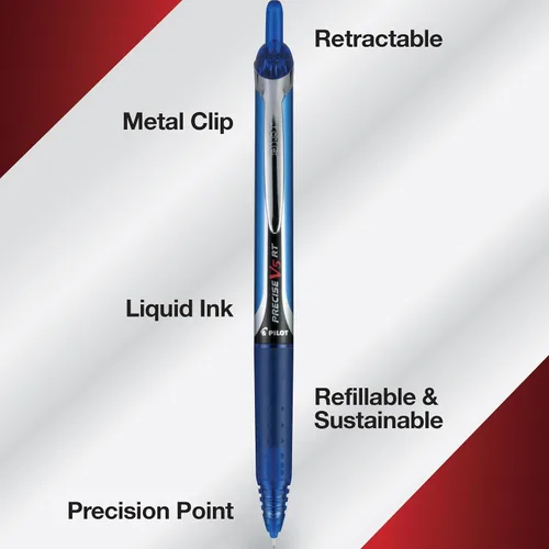 Miniatura 5 de PILOT Precise V5 RT - Bolígrafos de bola recargables y retráctiles, punta extrafina (0.5 mm), tinta negra/azul/roja/verde, paquete de 4 - Ideal