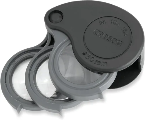 Carson Lupa plegable TriView 5x/10x/15x con estuche incorporado (TV-15), color negro
