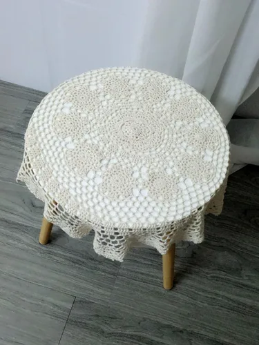 Miniatura 4 de Laivigo Tapones redondos hechos a mano de ganchillo de algodón con encaje, 22 pulgadas, color beige