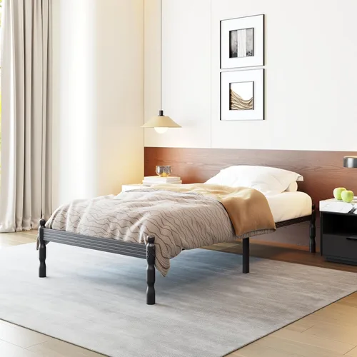 Base de cama resistente de tamaño individual con almacenamiento y tapón de colchón, marco de cama de metal con plataforma, no necesita somier, fácil
