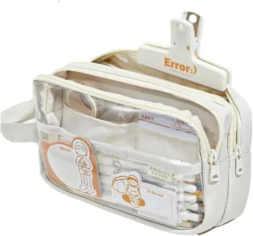 Bolsillos claros Estuche para lápices Estuche cosmético Marcador de pluma Organizador de escritorio Suministros de oficina (blanco)