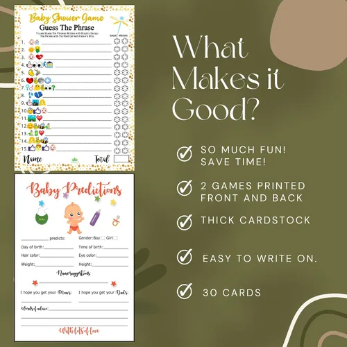 Miniatura 5 de LOTUS-A Juegos de baby shower – Divertidas tarjetas de adivinar la frase y predicciones, 30 cartulinas gruesas de 7 x 5 pulgadas, impresas