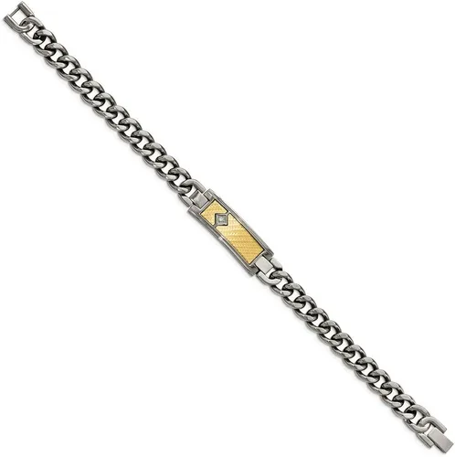 Miniatura 3 de Stainless Steel with 18k Polished Weave Textured Diamond ID Bracelet