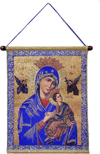 Miniatura 2 de Needzo Tapiz de ayuda perpetua de la Virgen María, icono para colgar en la pared, bebé Jesucristo, 14 pulgadas, decoración de pared para habitación