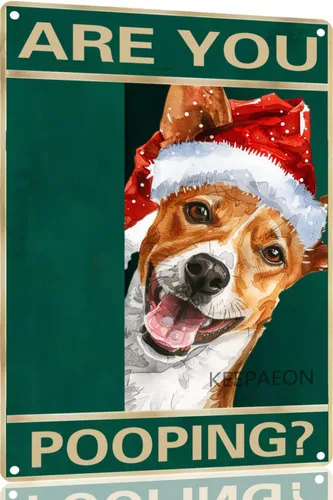 Miniatura 26 de Letrero de metal con texto en inglés "Beagle" Are You Pooping de 12 x 8 pulgadas, letrero de Navidad vintage, con sombrero de Papá Noel, divertido