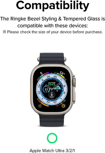 Miniatura 2 de Ringke Protector de pantalla compatible con Apple Watch Ultra 2 y diseñado para Apple Watch Ultra, protector de vidrio templado con marco de acero