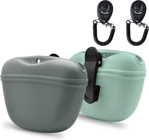 Miniatura 27 de AUDWUD Bolsa de Silicona para Premios de Perro, Con Clicker de Entrenamiento para Perros, Contenedor de Entrenamiento Portátil con Clip, Conveniente