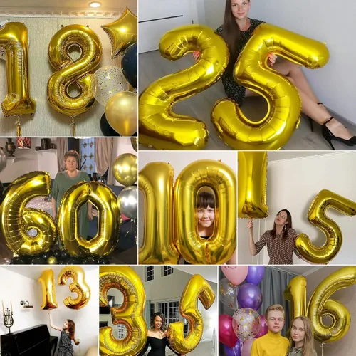 Miniatura 6 de Globos de 40 pulgadas con el número 35, globos dorados de helio número 35, globo de número grande para niños y niñas, suministros de decoración