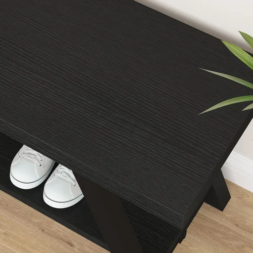 Miniatura 4 de LVB Banco Negro, Banco de Almacenamiento Moderno para Dormitorio, Banco de Madera y Metal para Entrada de Pasillo, Comedor, Sala de Estar, Banco