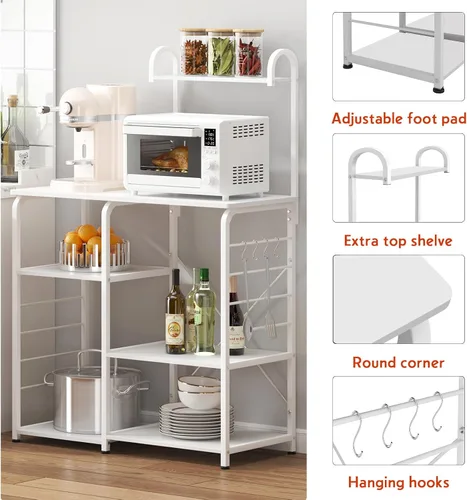 Miniatura 3 de DlandHome Soporte de microondas para cocina, soporte de carrito de microondas de 35.4 pulgadas, almacenamiento de utilidad de cocina de 3 niveles x