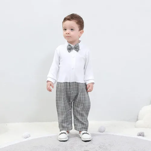 Miniatura 3 de HOSUKKO - Traje de bebé para caballero, mamelucos + boina + corbatín (0-24 meses)