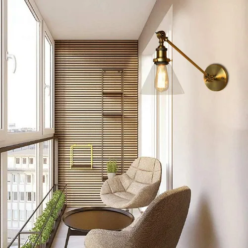Miniatura 3 de Iluminación de pared industrial vintage de 1 luz con pantalla de vidrio transparente con brazo oscilante ajustable, lámpara de pared de cabecera
