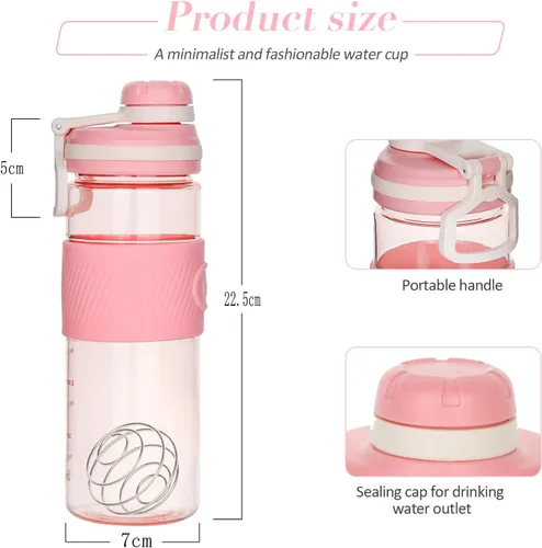 Miniatura 3 de Botella agitadora - 650ml/23oz, duradera y a prueba de fugas, perfecta para batidos de proteínas súper cremosos para el fitness - Rosa
