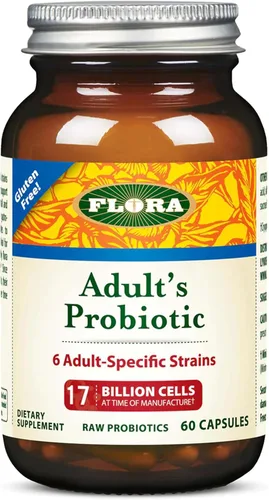 Flora Cápsulas probióticas de mezcla para adultos, 60 unidades, 17 mil millones de UFC, vegetarianas, sin gluten, para adultos de 19 a 54 años