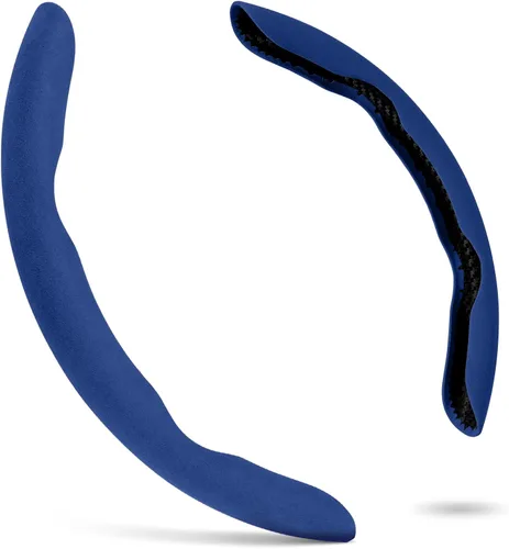 Funda para volante de Alcantara de 2 piezas - Diseño deportivo dividido para volantes en forma de D y O, Tacto suave · Agarre antideslizante · Azul