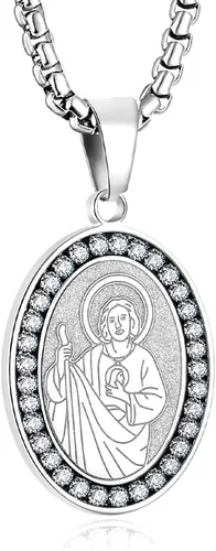 Miniatura 49 de Collar de patrón de santo, San Miguel/Virgen María/Rafael/Judá/Cristóbal/Benedicto/José/Patricio/Francisco/Florián/Tomás/Antonio, acero inoxidable