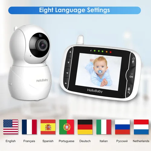 Miniatura 6 de HelloBaby Monitor de bebé con cámara y audio, pantalla LCD IPS, monitor de video sin WiFi, visión nocturna infrarroja, pantalla de temperatura