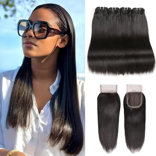 Miniatura 16 de Liang Dian Paquetes de cabello humano corto de 8 pulgadas color natural 4 paquetes 12A cabello virgen brasileño 100% cabello humano liso sin