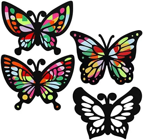 Miniatura 3 de Outus Atrapasoles de mariposa con efecto de vitral, 6 tipos para ventana, arte, aula, manualidades, fiesta, viaje, 6.3 x 4.3 pulgadas con papel