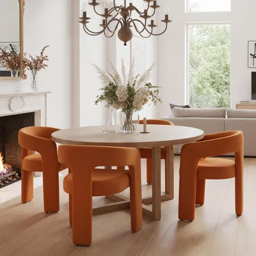 Miniatura 10 de HNY Silla moderna de cocina y comedor de estilo barril, silla de acento tapizada en cuero sintético PU con brazo, silla de lado de 47 cm de ancho