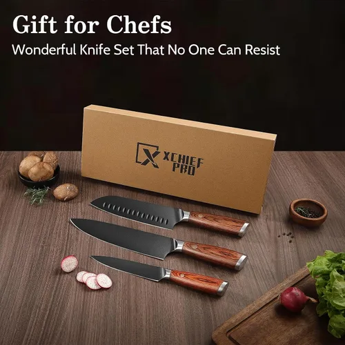 Miniatura 7 de Juego de cuchillos de cocina, 3 piezas japoneses de acero inoxidable de alto carbono, cuchillos de cocina de chef profesional ultra afilados Santoku