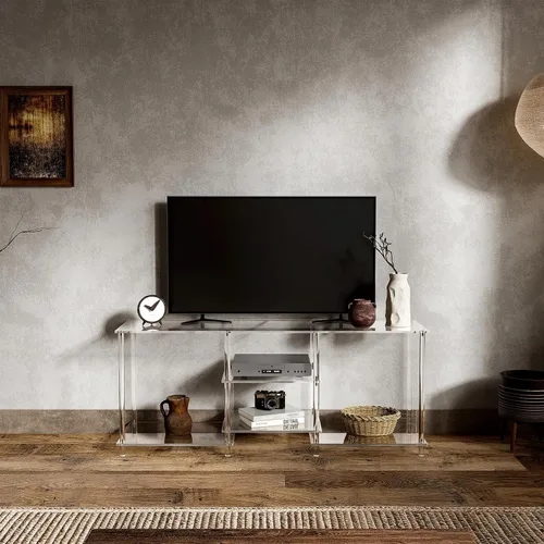 Miniatura 6 de Eglaf - Soporte acrílico para TV de 55 pulgadas, centro de entretenimiento de 3 niveles, hasta 60 pulgadas Clear TV Console Table with Open