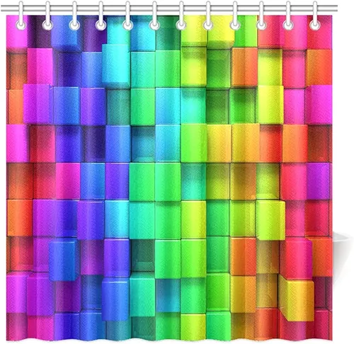 FUNNY KIDS' HOME Cortina de ducha de baño con diseño de burbujas coloridas, diseño de arcoíris, tela de poliéster impermeable, 48 pulgadas de ancho