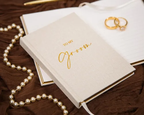 Miniatura 7 de MUUJEE Libros de Votos de Tapa Dura (Juego de 2) - Libros de Ceremonia de Boda con Folio y Grabado en Relieve para Renovación de Votos y Discursos
