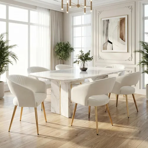 Miniatura 17 de Juego de 2 sillas de comedor modernas, tapizadas de piel sintética dorada con respaldo hueco, sillas de cocina con reposabrazos decorativos