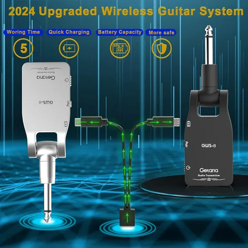Miniatura 6 de Sistema de guitarra inalámbrica 2.4 GHz transmisor de guitarra inalámbrica Receptor Guitarra eléctrica Batería de litio recargable inalámbrica