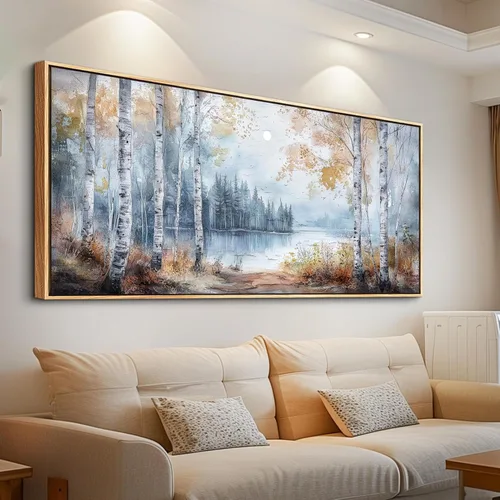 Miniatura 14 de PHAOHUAXM Lienzo decorativo de pared para sala de estar, decoración de pared grande para dormitorio, árbol rojo, tinta, paisaje de montaña, pintura