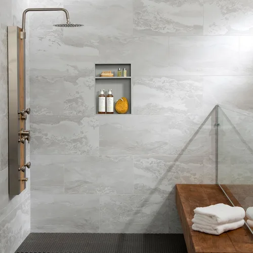 Miniatura 4 de Palisade Kit envolvente de ducha y bañera de azulejos de vinilo entrelazados de 25.6 pulgadas x 14.8 pulgadas en peltre helado