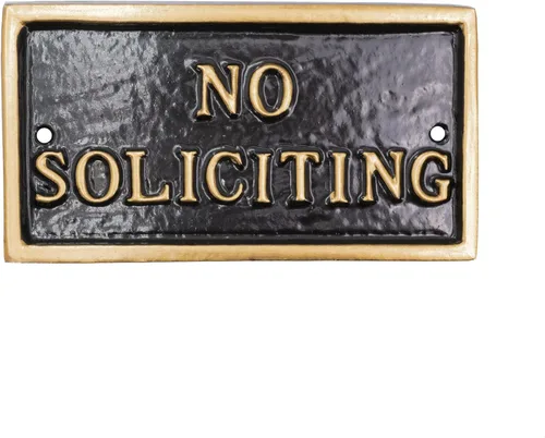 Montague Metal Products Mini letrero rectangular de 5.75 x 3 pulgadas, diseño de "No Soliciting", color negro/dorado