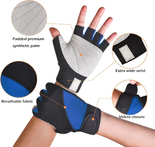 Miniatura 2 de ChinFun Guantes de vela unisex acolchados con palma sin dedos, guantes de kayak, perfectos para remo, canoa para hombres, mujeres y jóvenes A-azul