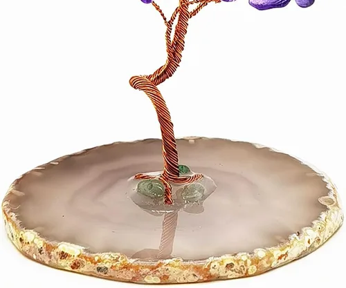 Miniatura 4 de Colorsheng Árbol de dinero de cristal de cuarzo Feng Shui, ágata natural, copos de geoda, base de geoda, decoración estilo bonsái para suerte y Verde