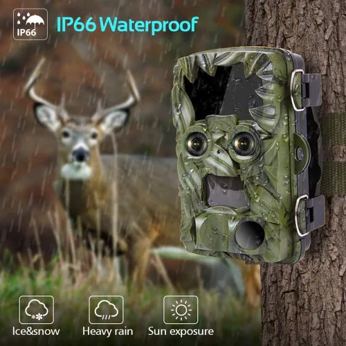 Miniatura 6 de Cámara de rastro de doble lente con visión nocturna Starlight 4K 20MP Wildlife Game Camera con 0.2s activado por movimiento IP66 impermeable cámara
