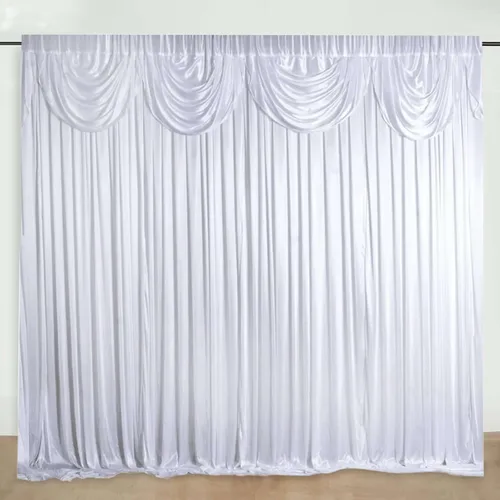 Miniatura 11 de Efavormart - Cortina de satén plisada de doble cortina blanca para fotos de boda, panel de cortina brillante para fiestas, 10 x 10 pies
