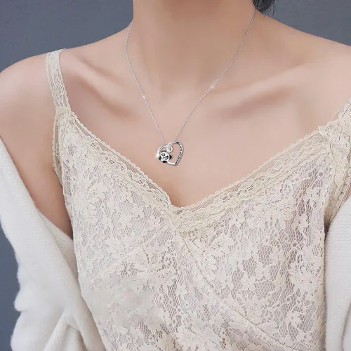 Miniatura 7 de Cadena de plata esterlina y dije de corazón y animal tierno con palabras grabadas, cadena de 18 pulgadas, para mujeres y niñas