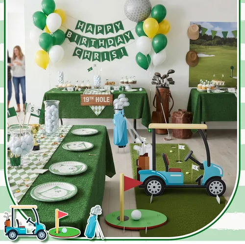 Miniatura 3 de Kit de 3 piezas de decoración grande de fiesta de cumpleaños de golf, incluye agujero en una cabina de fotos, accesorios de carritos de golf, bolsas