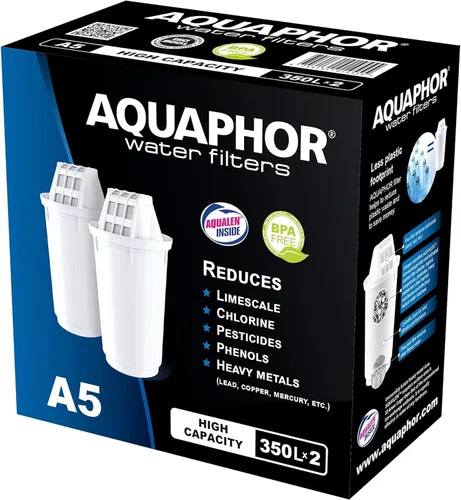 Miniatura 5 de AQUAPHOR Cartucho de filtro A5, paquete de 2 con magnesio, filtros de cal, cloro, metales pesados 350L de agua clara Tecnología AQUALEN para un